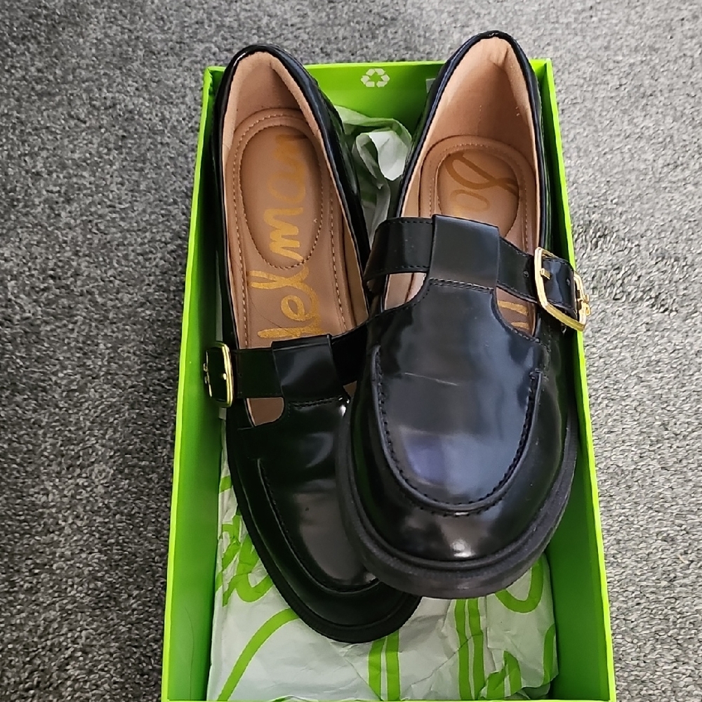 Sam Edelman Black Loafers with Gold Buckle